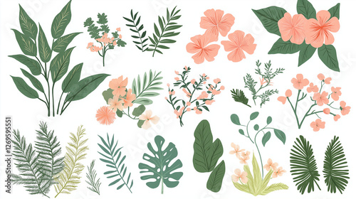 Floral vector illustration with flowers leaves and decorative elements