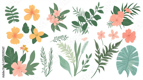 Floral vector illustration with flowers leaves and decorative elements