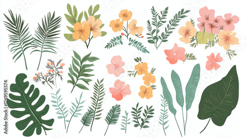 Floral vector illustration with flowers leaves and decorative elements