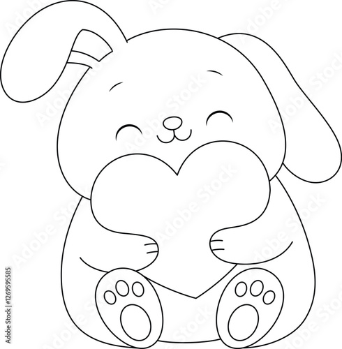 The rabbit hugs the heart, Valentine's coloring page