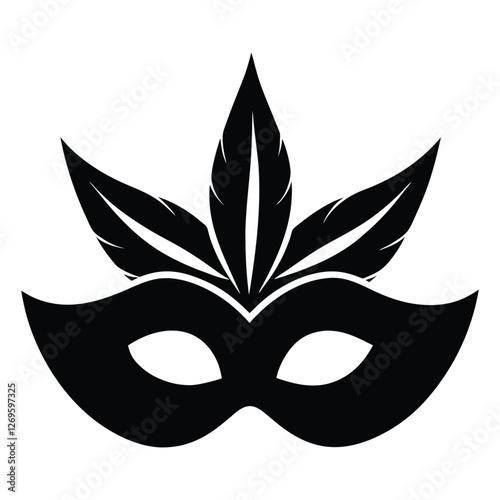 masquerade mask silhouette vector with feathers, modern and stylish mask vector art illustration on white background