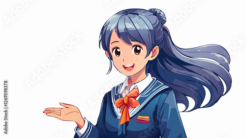 日本人の女の子の学生、制服を着たかわいい女の子のイラスト