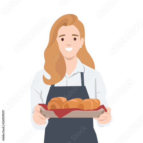 Baker Presenting Freshly Baked Bread. Symbolizing passion and dedication to the art of baking. Flat vector illustration isolated on white background