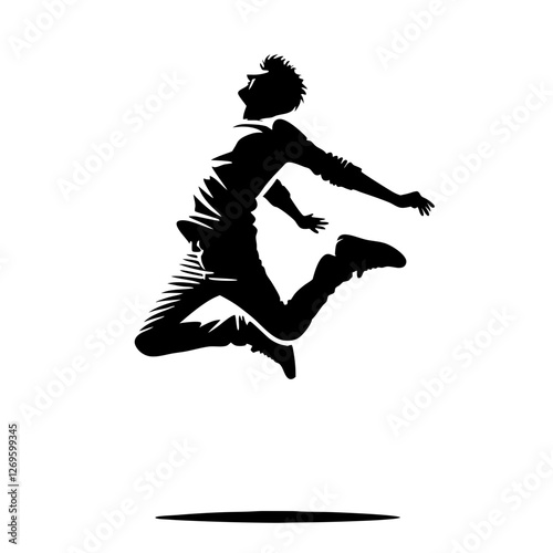 Excited person jumping for joy in silhouette style celebrating good news