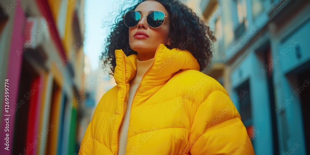 Obraz premium Woman Wearing Yellow Jacket and Sunglasses