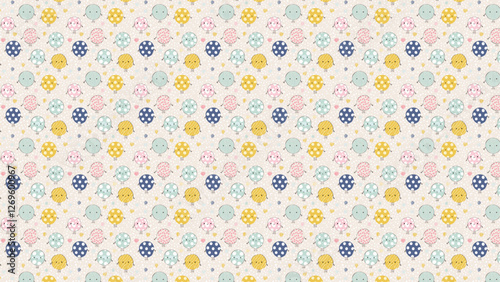 かわいいキャラクター、丸い形で愛らしい姿、パターンのイラスト