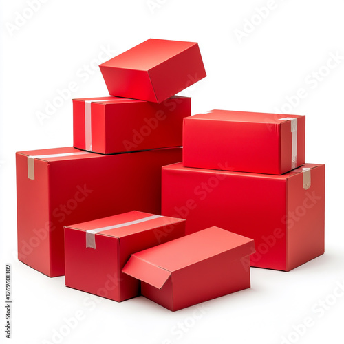 red carton boxes, cut out isolated on white background full depth of feild. photo