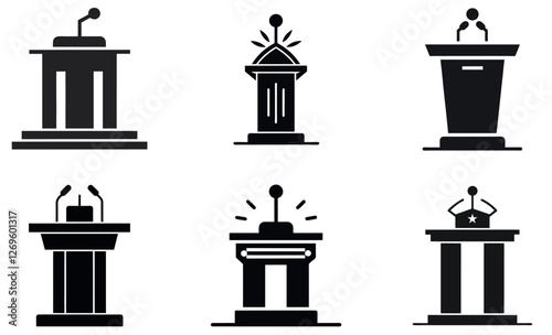 Collection of Diverse Podium and Lectern Illustrations for Presentations and Public Speaking