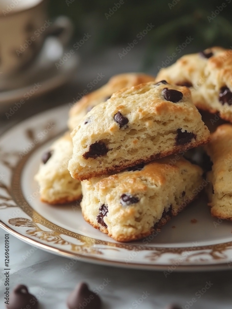 Chocolate Chip Scones on Table Chocolate Chip Scones on Table