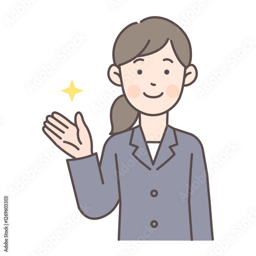 人物_線画03_案内する女性会社員_ol