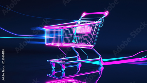 Futuristic Neon Shopping Cart in Motion