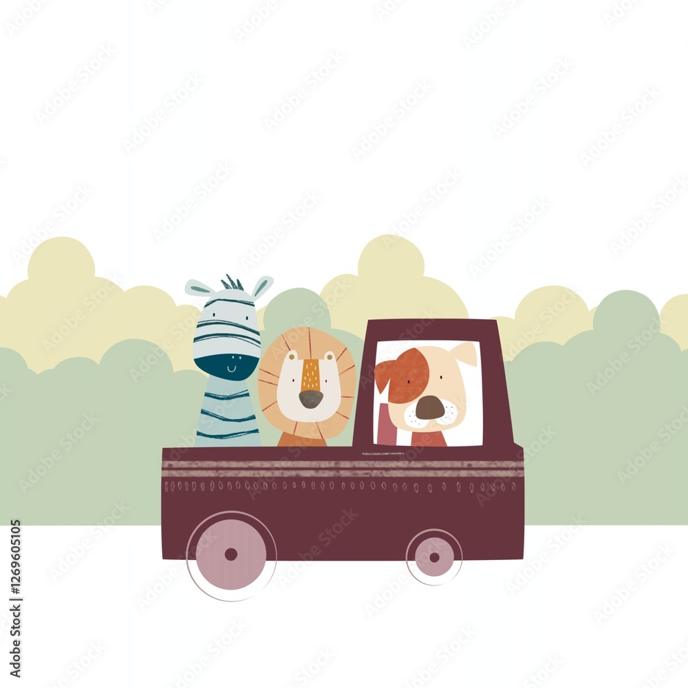 Naklejka premium family animals doing traveling by car cabin editions