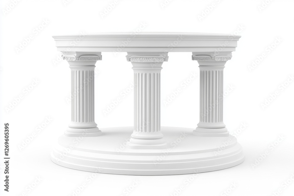 Classic white pedestal with three columns on white background Classic white pedestal with three columns on white background