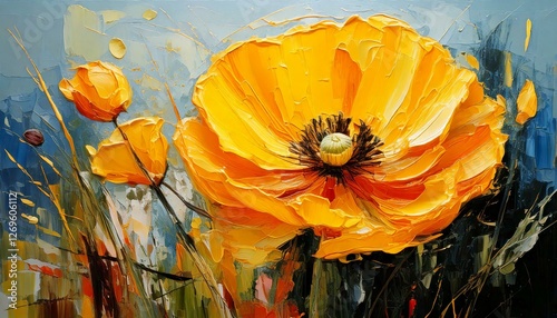Painting of Yellow Poppies