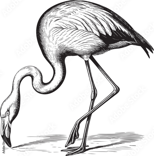 Vintage engrave flamingo illustration. Engraving flamingo bird vector illustration.