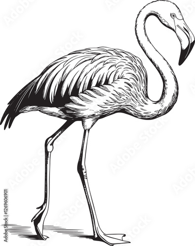 Vintage engrave flamingo illustration. Engraving flamingo bird vector illustration.