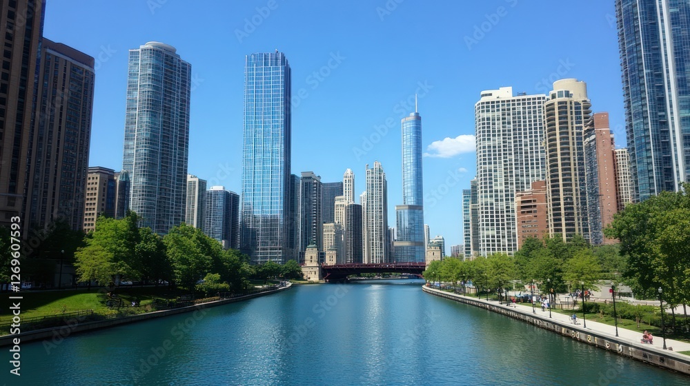 Fototapeta premium Chicago Canal City Skyline View
