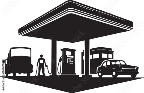 gas station silhouette vector illustration