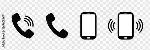 Ringing Phone Icon Set | Telephone Call Symbol on Transparent Background