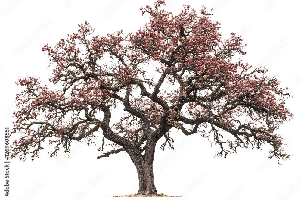 Oak tree with red leaves, isolated on white background, clipping path included Oak tree with red leaves, isolated on white background, clipping path included