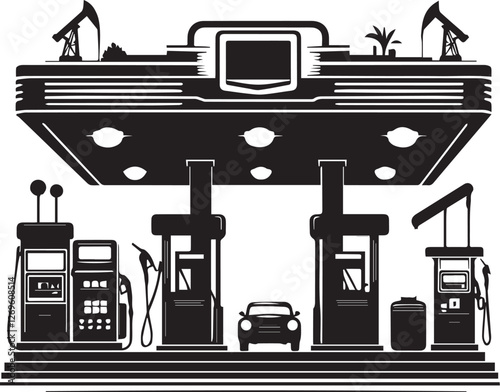 gas station silhouette vector illustration