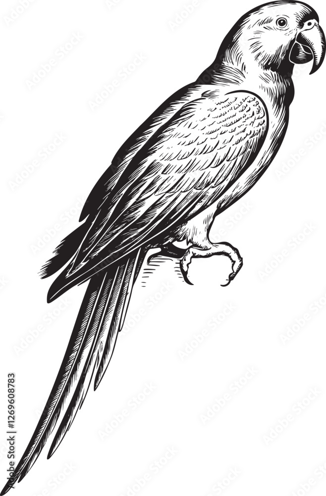 Obraz premium Vintage parrot illustration hand drawn engraving. Sketch tropical parrots vector illustration.