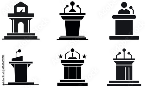 Collection of diverse podium and lectern illustrations for presentations and speeches