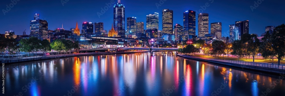 Fototapeta premium Melbourne City Skyline Night Reflections River