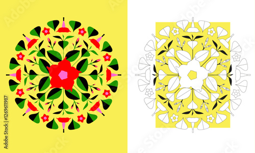 Floral mandala Mandevilla - flower illustration for coloring (French name: Dipladénia – Scientific name: Mandevilla)