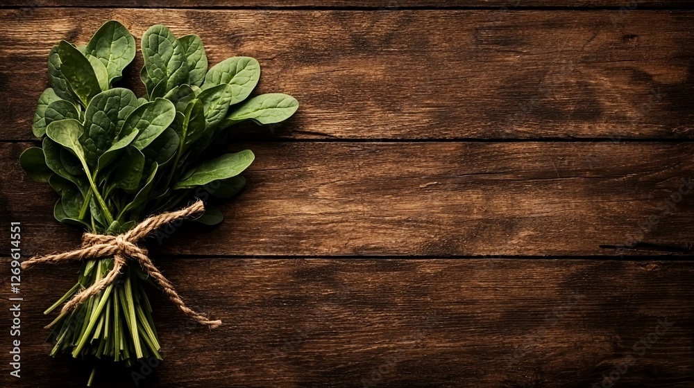 Fresh spinach bunch on rustic wooden background. Fresh spinach bunch on rustic wooden background.
