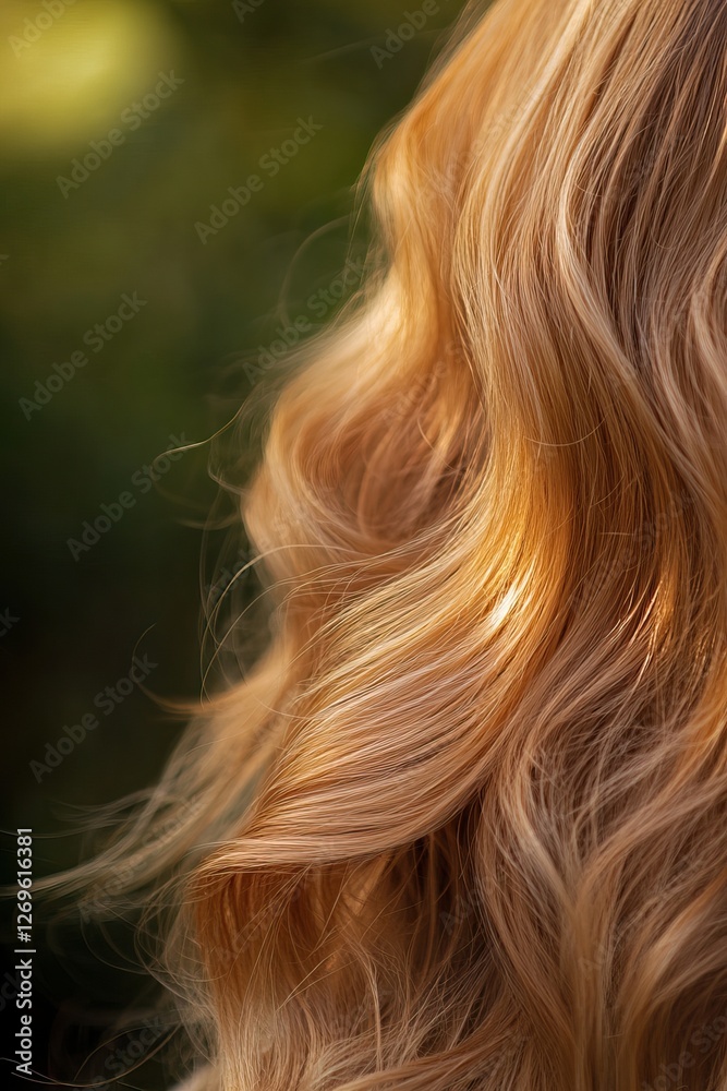 Fototapeta premium Golden caramel-blonde hair falling in soft waves down the back