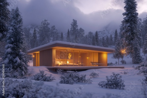 Snowy forest cabin