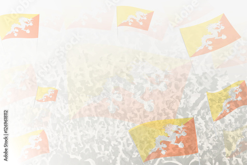 Celebratory Crowd with Bhutan Flags Background