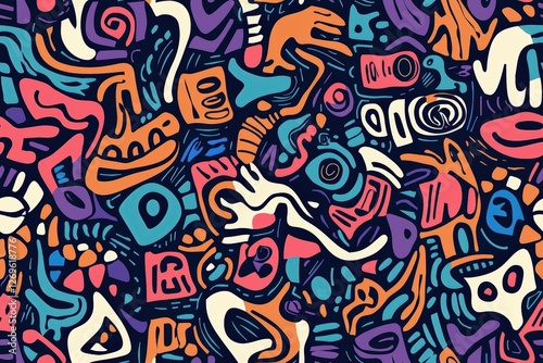 Creative doodle art with different shapes seamless texture map pattern background