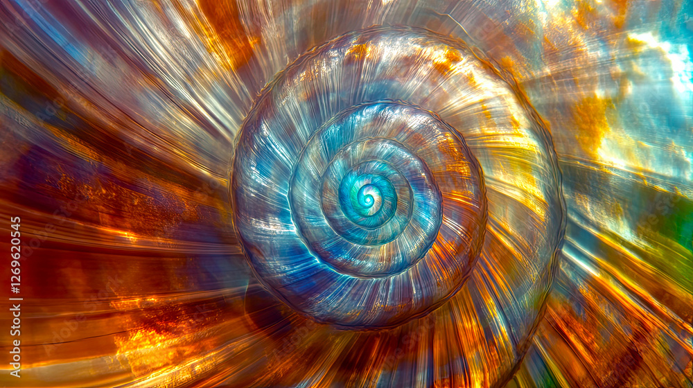 Fototapeta premium Floating Nautilus Shell Cradles a Swirling Galaxy in Cosmic Dance of Light and Color
