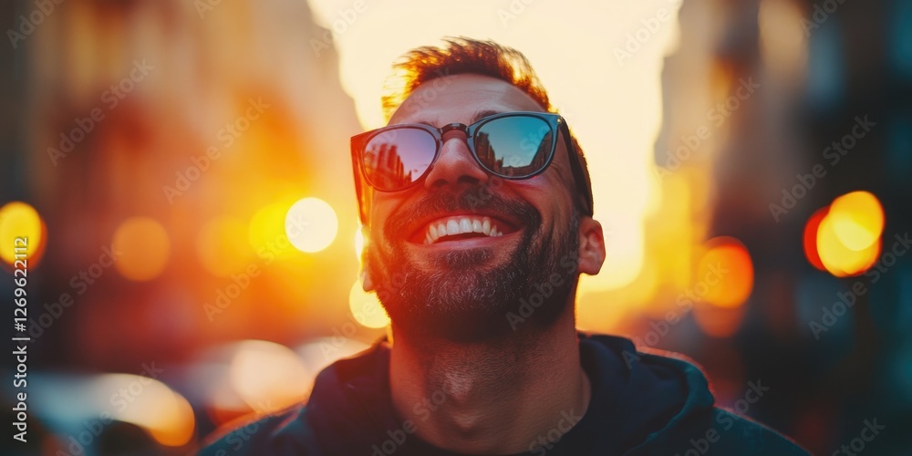 Man smiling with sunglasses and beard Man smiling with sunglasses and beard