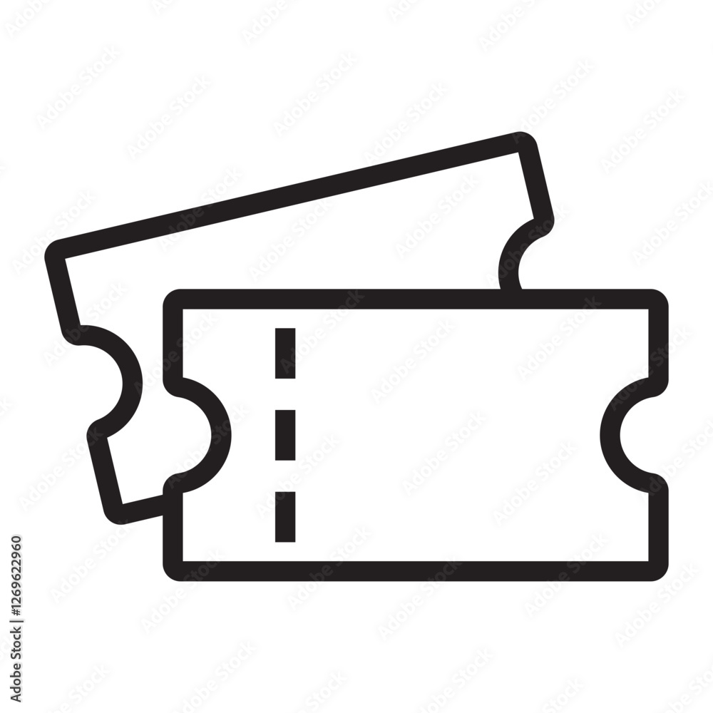 Ticket outline icon, event and admission symbol, black and white vector illustration isolated on white background.