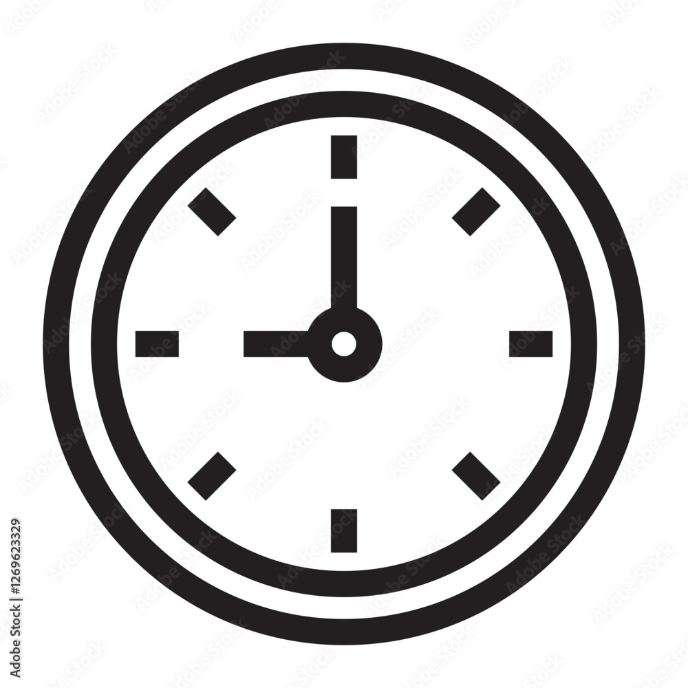 Clock icon, time and watch symbol, black and white vector illustration isolated on white background. Clock icon, time and watch symbol, black and white vector illustration isolated on white background.