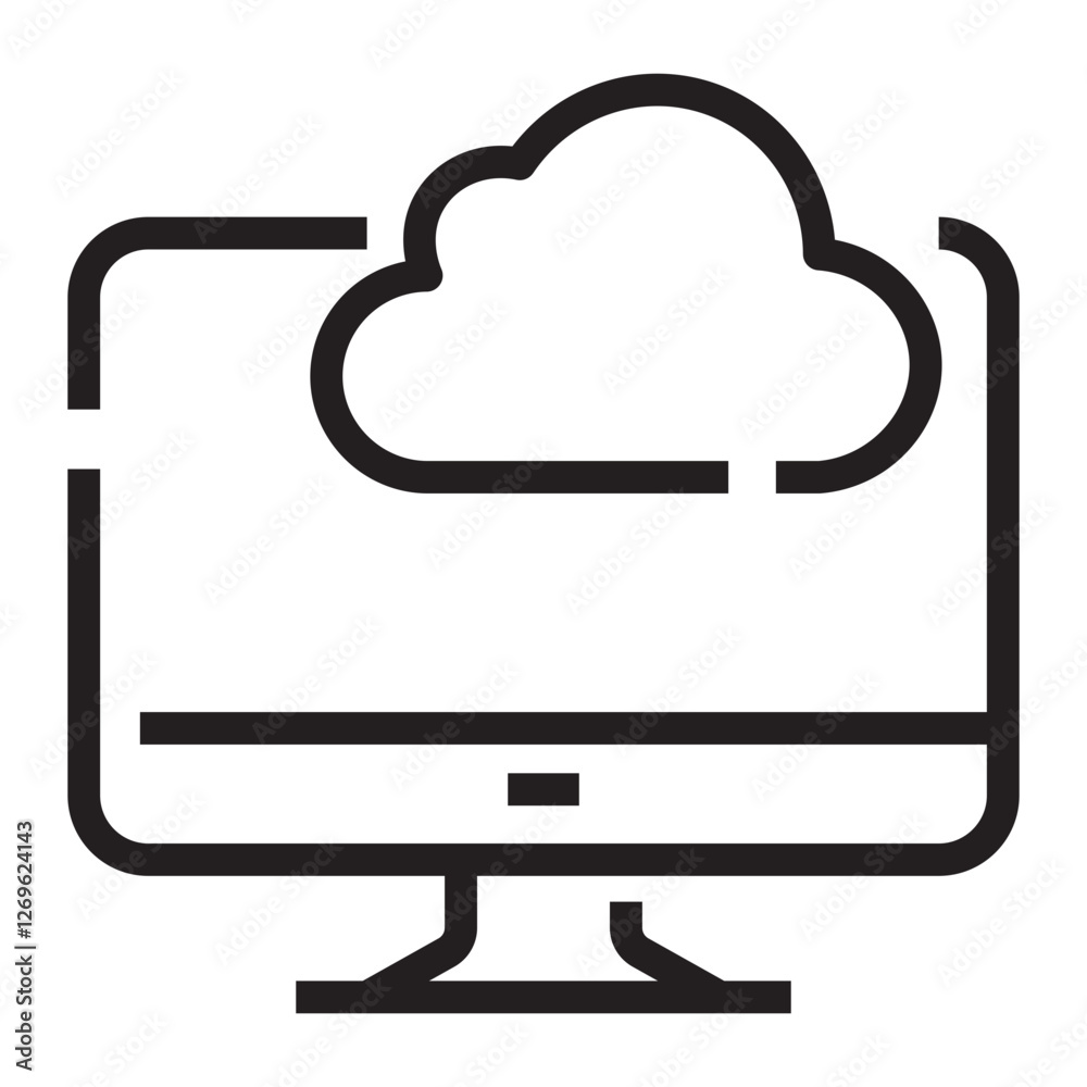 Cloud computing icon, online data storage and digital technology symbol, black and white vector illustration isolated on white background. Cloud computing icon, online data storage and digital technology symbol, black and white vector illustration isolated on white background.