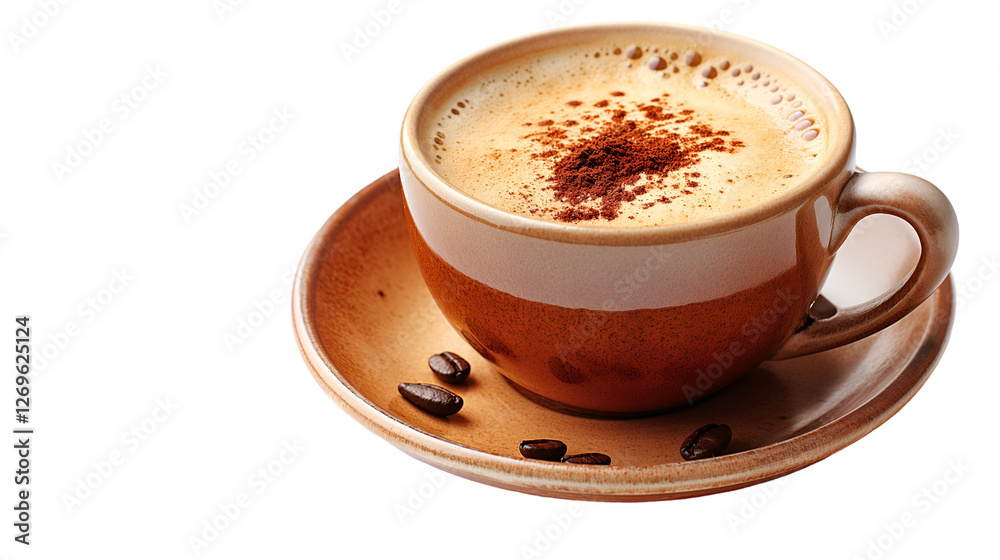 Obraz premium Warm Coffee Cup Brown Ceramic Mug, Aromatic Hot Beverage for Cozy Breakfasts, isolated on transparent background.