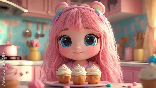 a Girl Baking Cupcakes