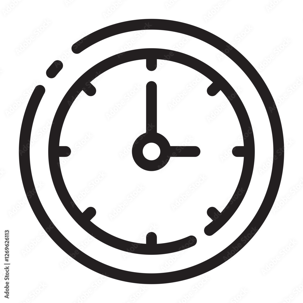 Clock Icon, Time and Schedule Symbol, Black and White Outline Illustration Isolated on White Background Clock Icon, Time and Schedule Symbol, Black and White Outline Illustration Isolated on White Background