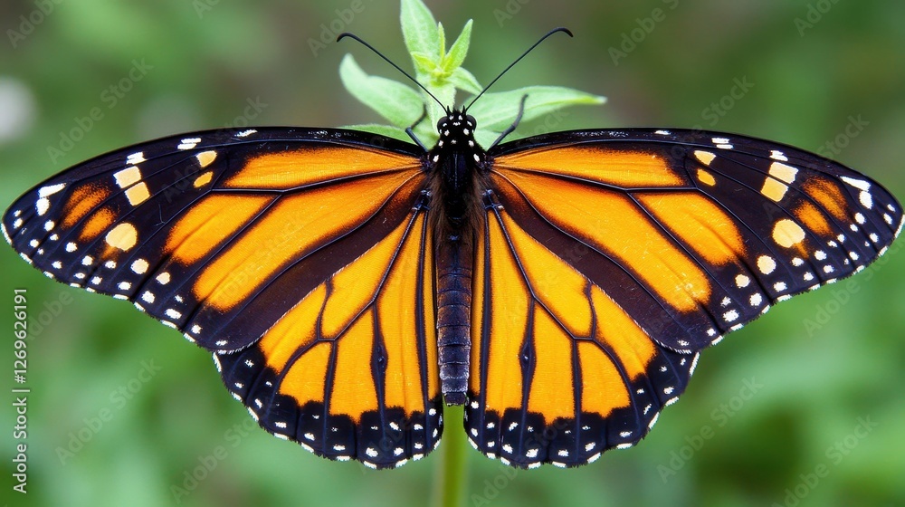 Naklejka premium Monarch Butterfly Perched on Milkweed Plant in Natural Habitat