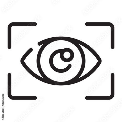 Eye and Focus Icon, Vision and Facial Recognition Symbol, Black and White Outline Illustration Isolated on White Background