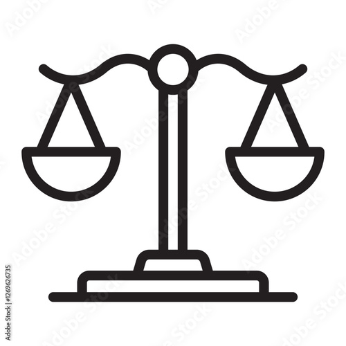 Scales of justice outline icon, law and balance symbol, black and white vector illustration isolated on white background.