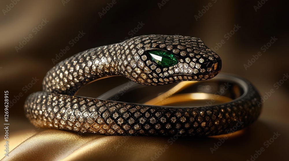 Obraz premium Elegant snake bracelet with emerald eyes.