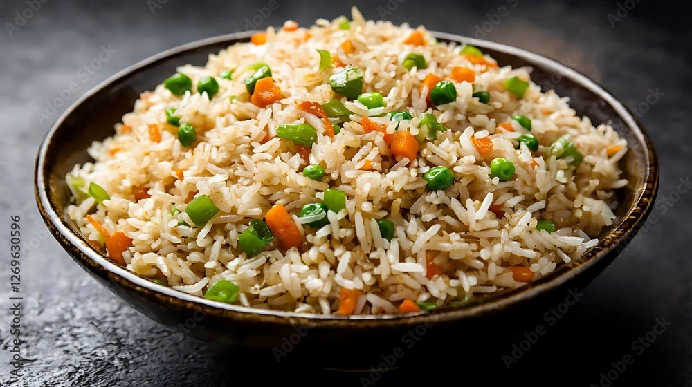 Cauliflower fried rice with carrots, peas, scrambled egg, and soy sauce Cauliflower fried rice with carrots, peas, scrambled egg, and soy sauce