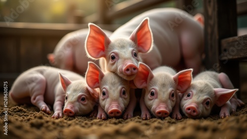 Piglets nursing,  Farmyard nursing piglets softness no blur realistic.