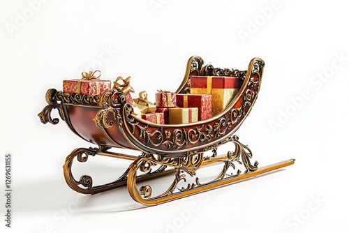 Christmas sleigh with gifts for charismas festival on white photo