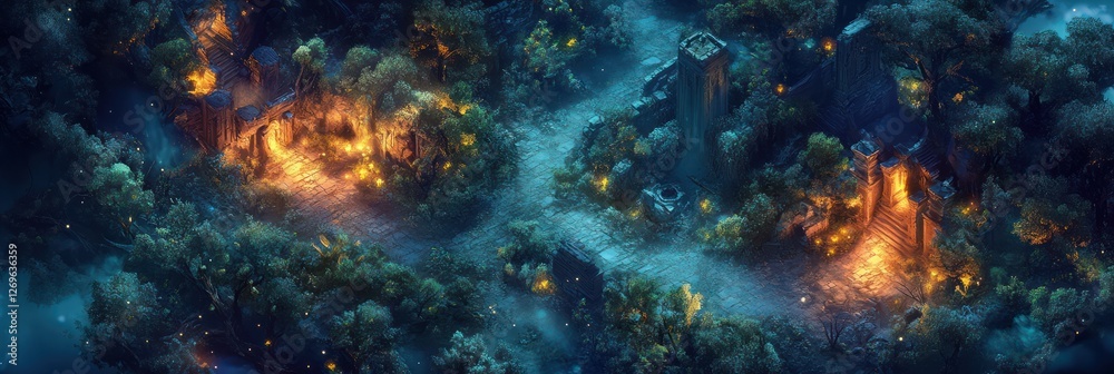 Obraz premium Enchanting Ruins Illuminated Within a Lush Forest